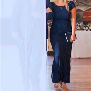 Backless jersey knit floor length gown